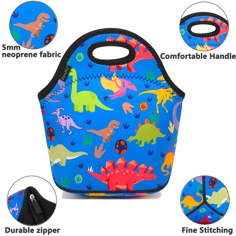 FlowFly Neoprene Kids Lunch box Insulated Soft Bag Mini Cooler Thermal Meal Tote Kit for Boys, Girls,Men,Women,School,Work, Office, Dinosaur - Image 2